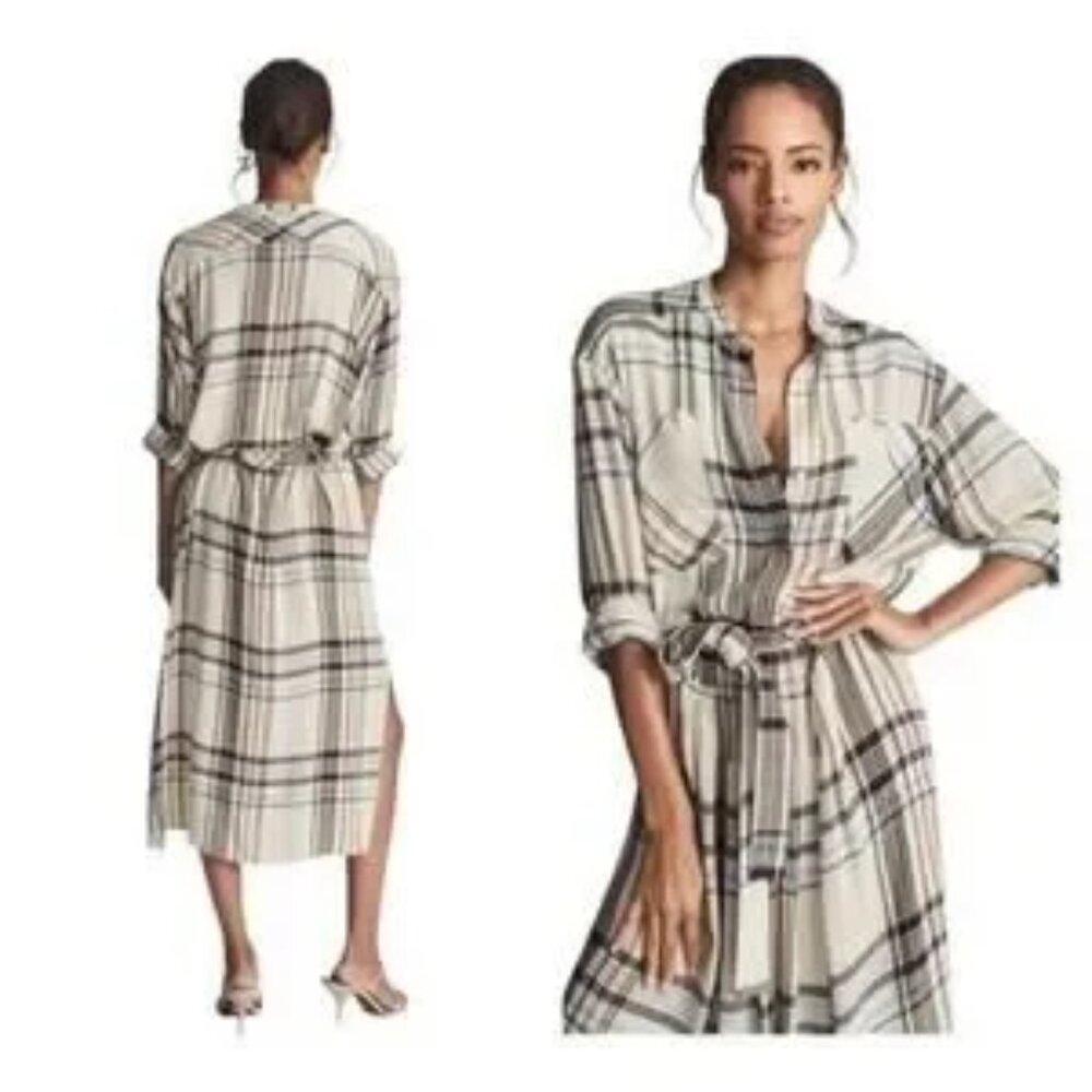 NWOT Reiss Plaid, Flannel Midi Popover Dress - Picture 2 of 15